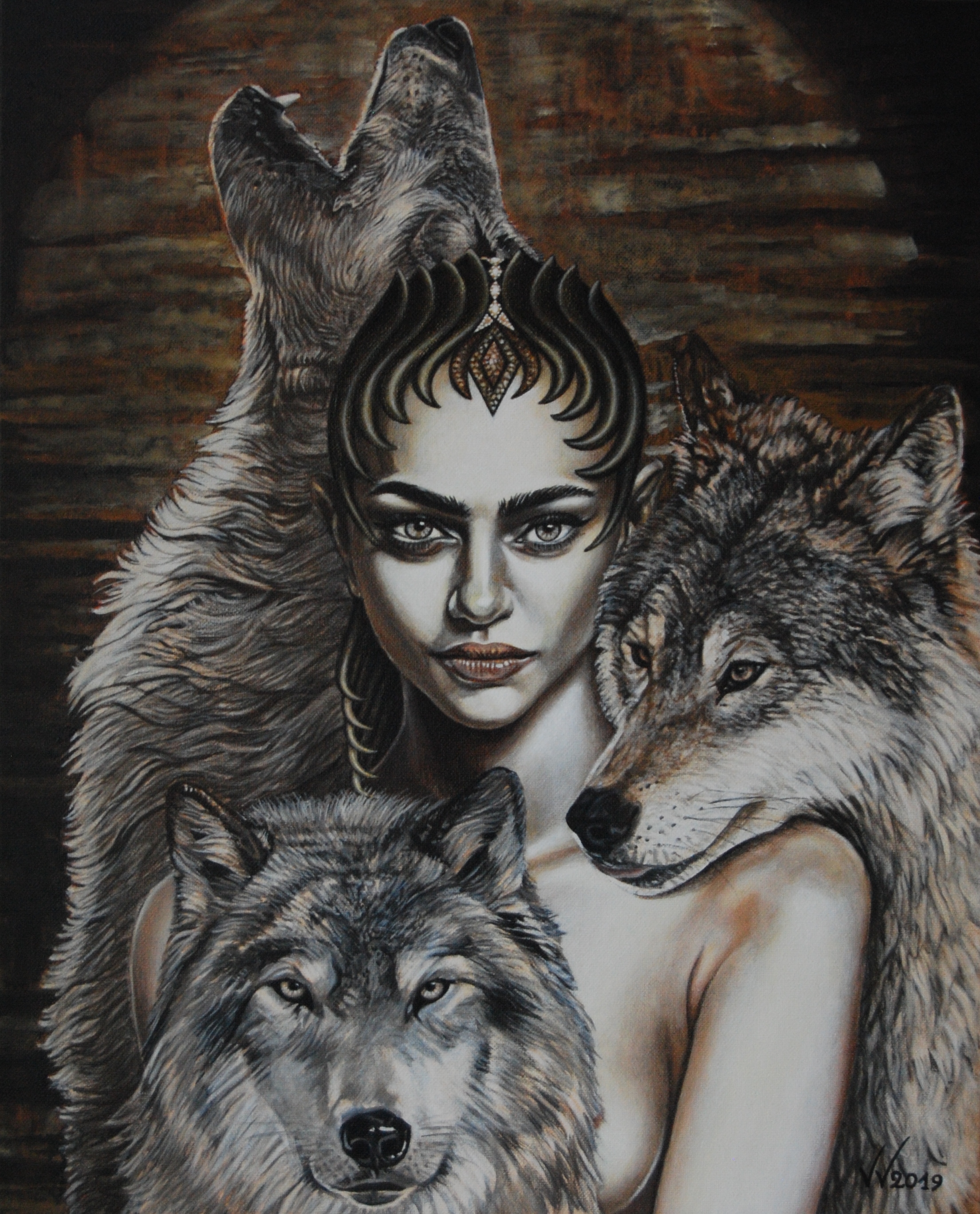 Queen with wolves