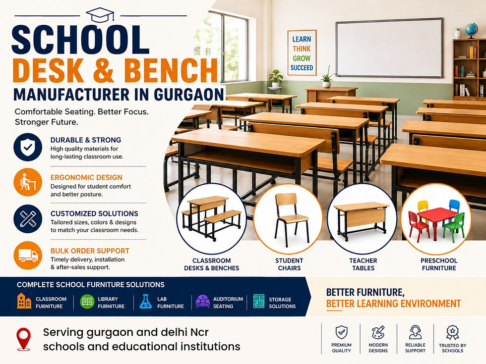School Desk & Bench Manufacturer in Gurgaon providing durable, ergonomic, and modern classroom furniture solutions for schools and educational institutions.
