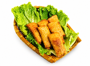 Fried Korean dumplings served with lettuce