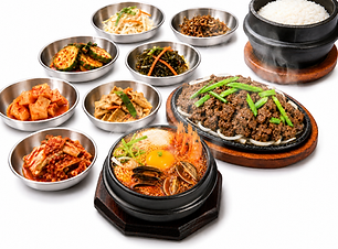 Beef bulgogi combo with small tofu soup, rice, and side dishes