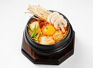 Wild sesame soft tofu soup with mushrooms and perilla seed