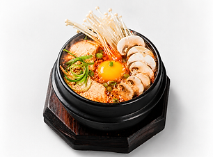 Mushroom soft tofu soup with enoki and shiitake mushrooms