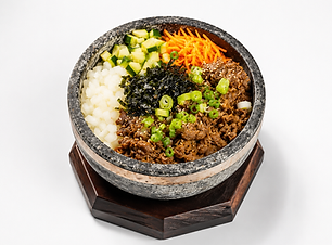 Bulgogi bibimbap with rice, vegetables, beef, and egg