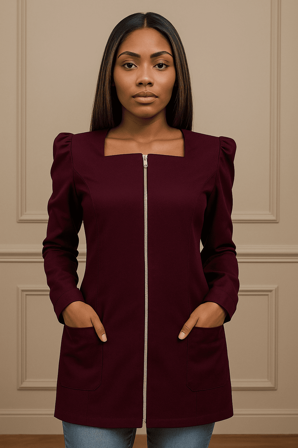 Jaleco Feminino com Gola e Manga Princesa