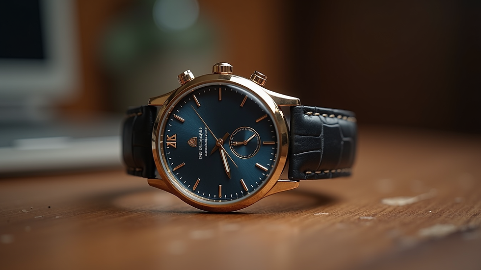 Close-up view of an elegant luxury watch on a wooden surface