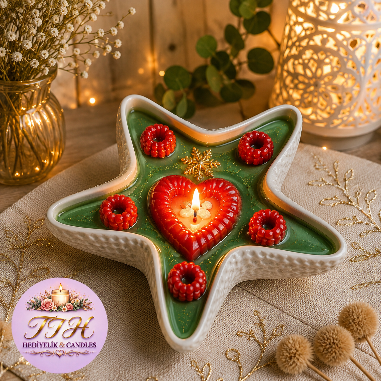 Deniz Yıldızı Görünümlü Beton Mumluk 13x13 cm (Kodu:TTH0016)