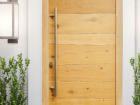 Porte d'entrée en bois clair