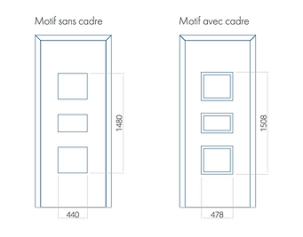 Porte d'entrée en bois avec trois carrés de verre carré cadres inox