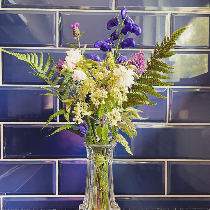 Flowers decorating the kitchen