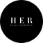 HER PLACE COSMETICS Logo with white text in a black circle.