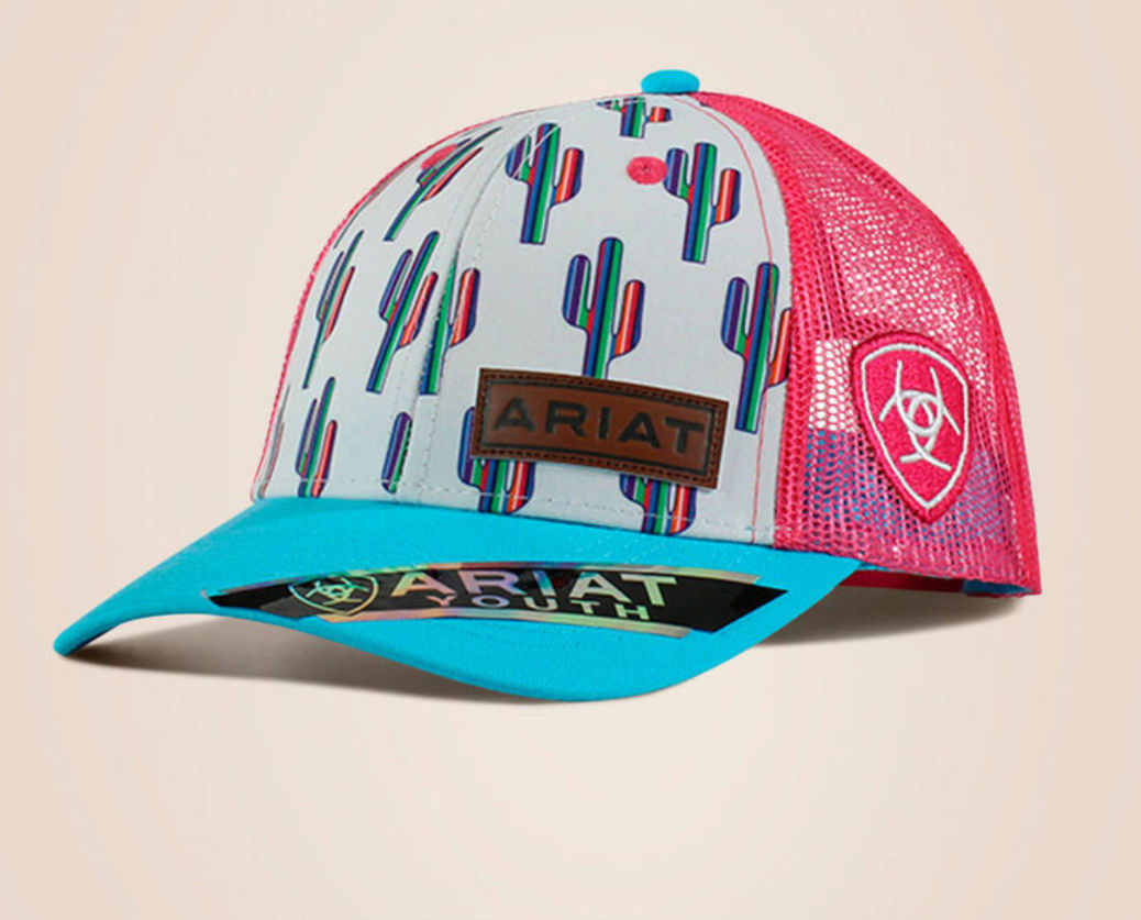 Ariat M&F GIRLS CACTUS PRINT CAP WHT/PNK 
