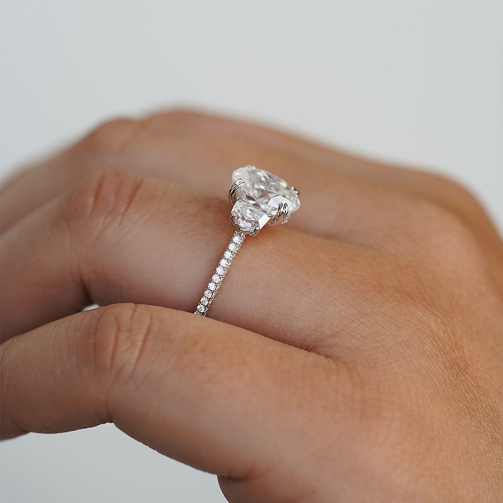 Thumbnail: 2ct Oval cut moissanite with side stones- double paved band