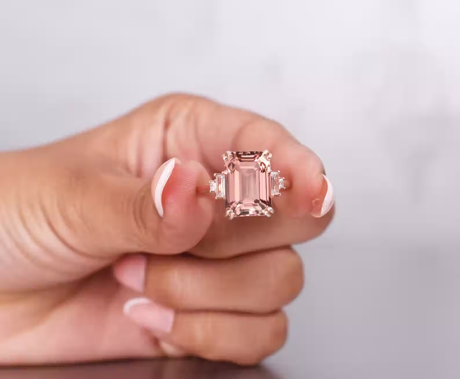 Emerald cut morganite