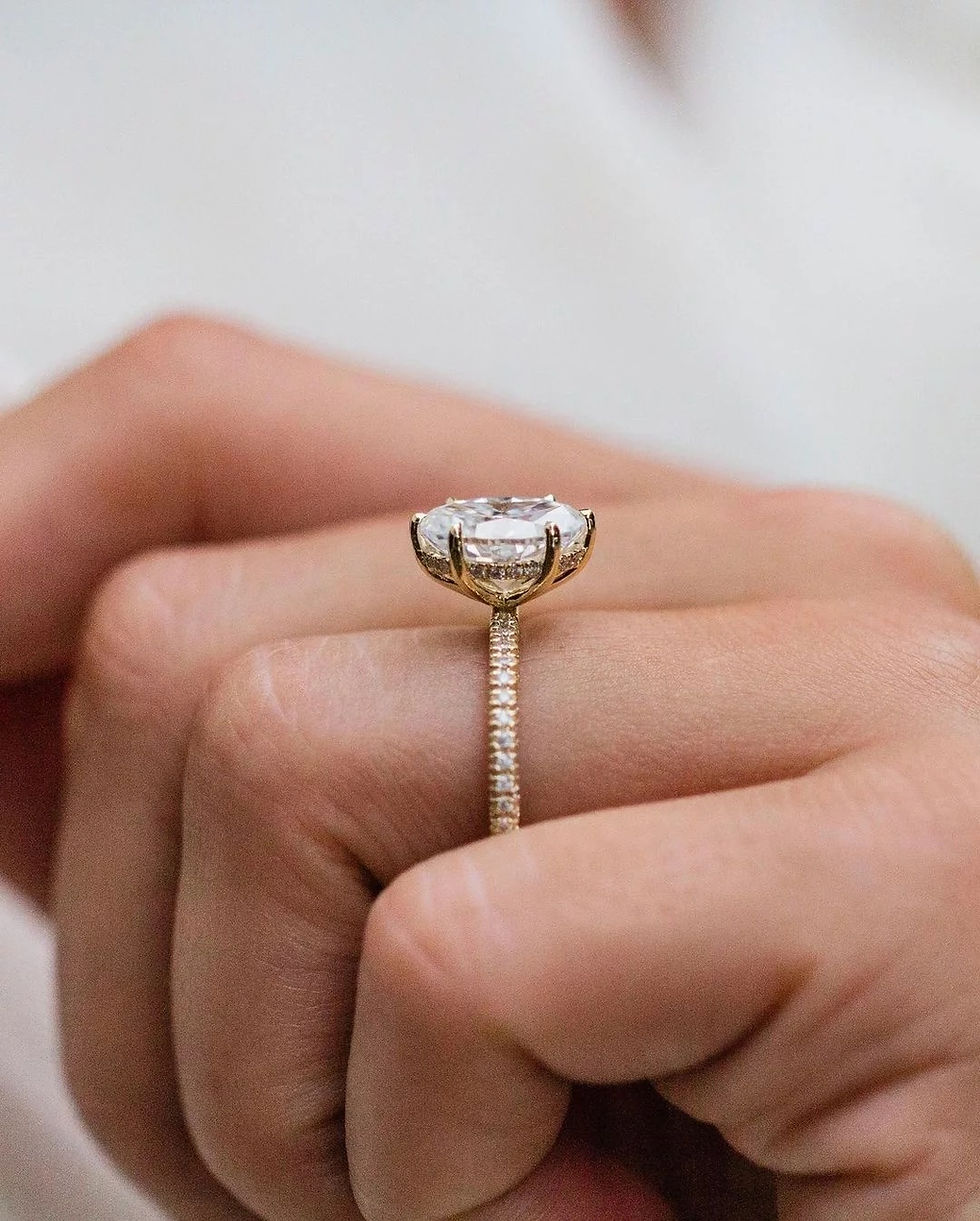 Thumbnail: 2ct Oval cut moissanite with half eternity band