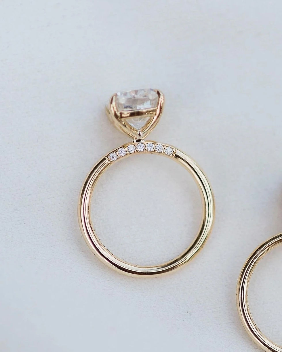 Thumbnail: 3ct Cushion cut moissanite with band detail