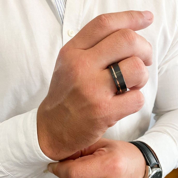Black and rose gold tungsten band