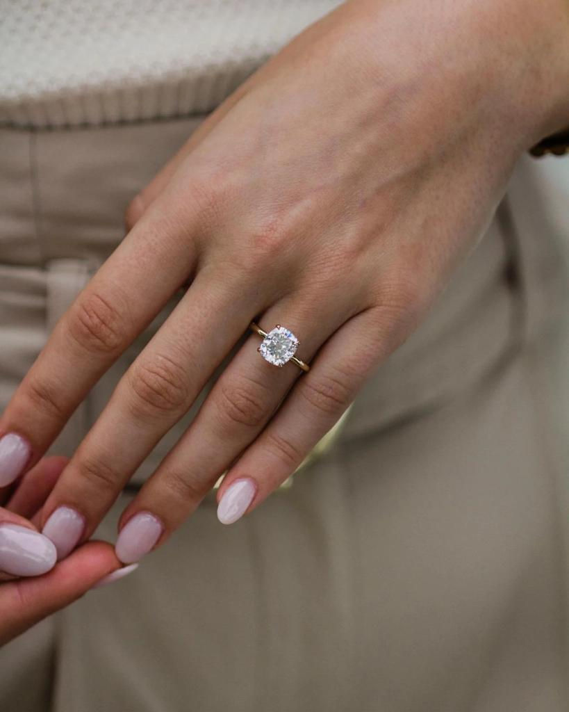 3ct Crushed ice cushion cut moissanite ring