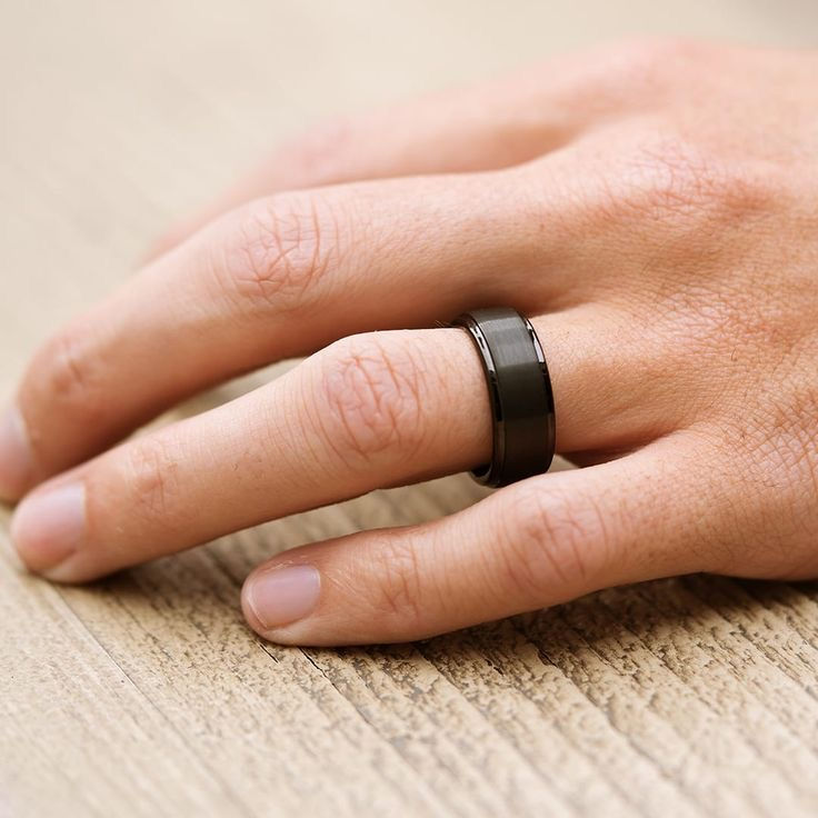 Matt and Polished Black Tungsten Ring