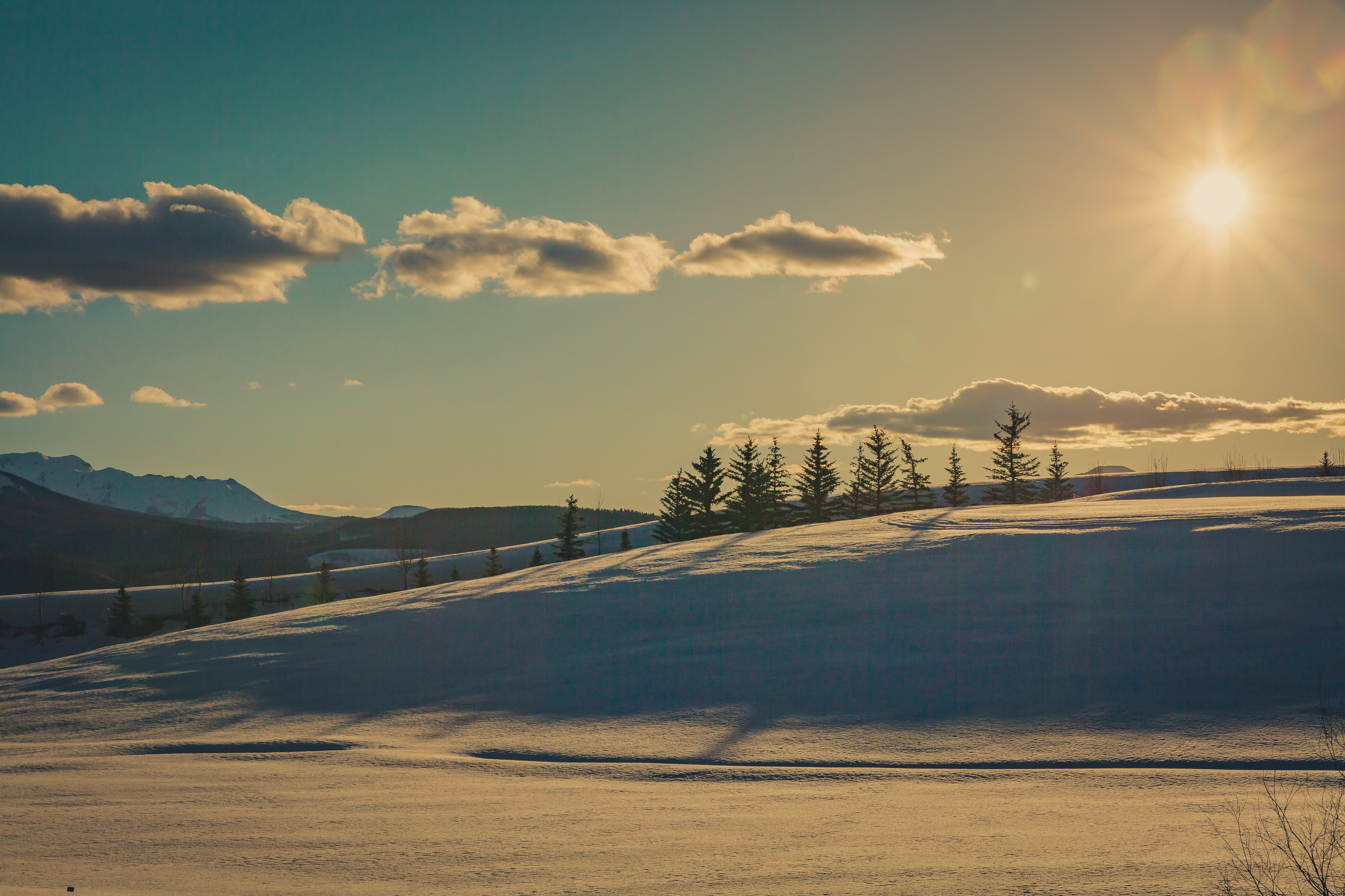 Sun down on the snow
