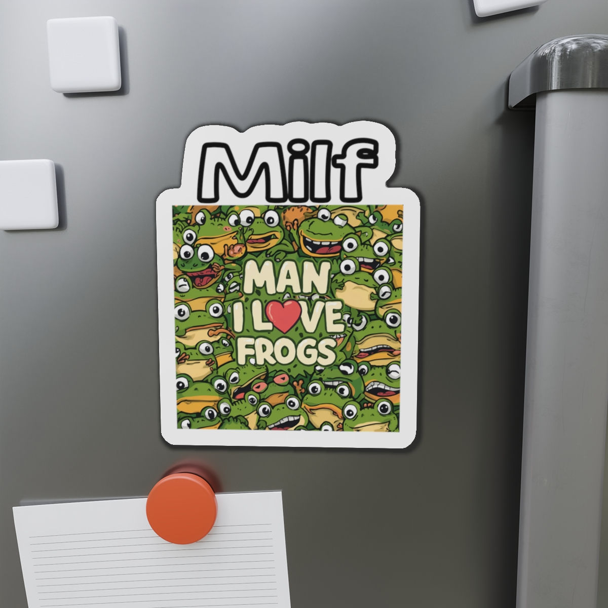 Die-Cut Magnet — “Milf - Man I Love Frogs” Funny Cartoon Frog Pattern
