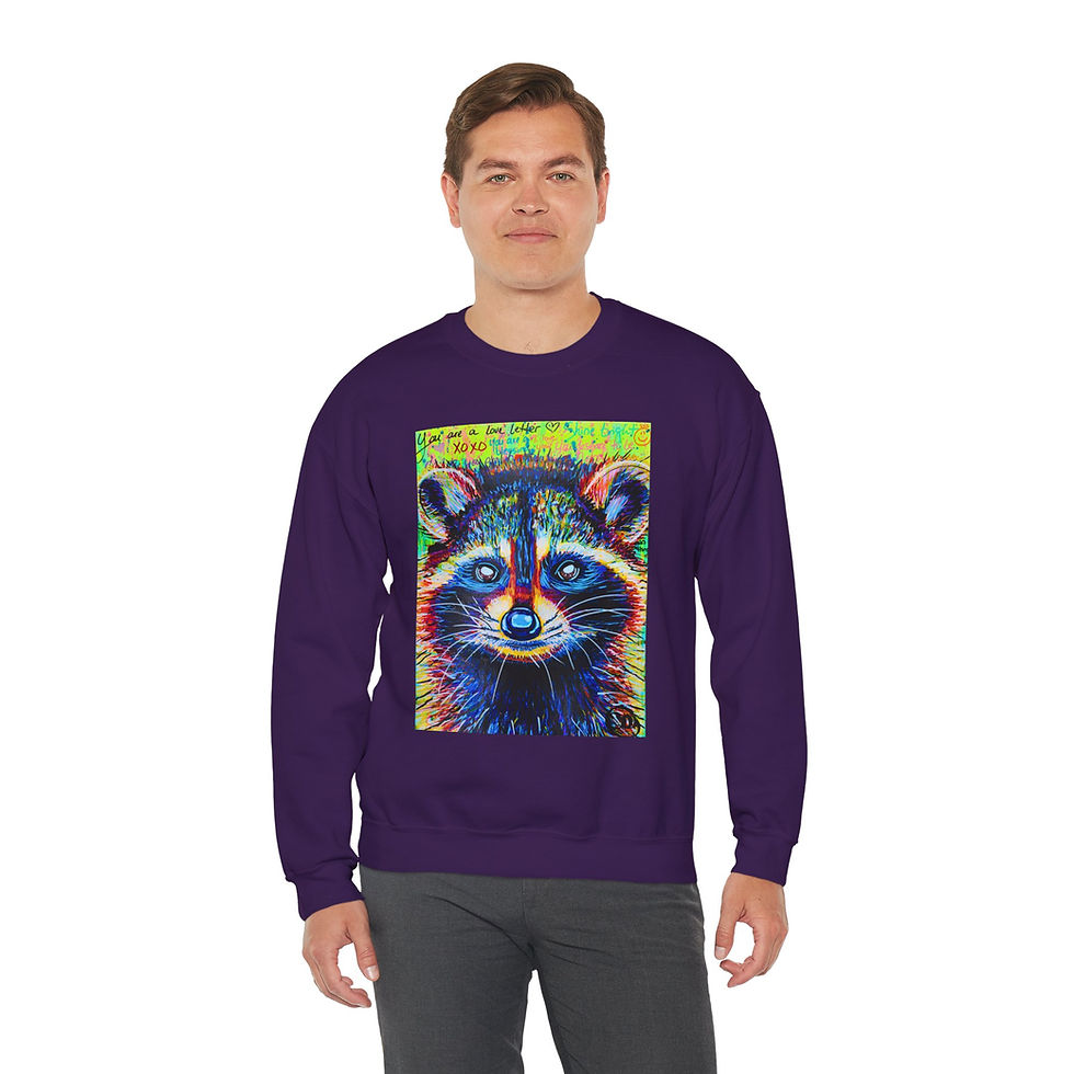 Thumbnail: Rainbow Raccoon Adult Crewneck Sweatshirt | The Oddest Owl Art