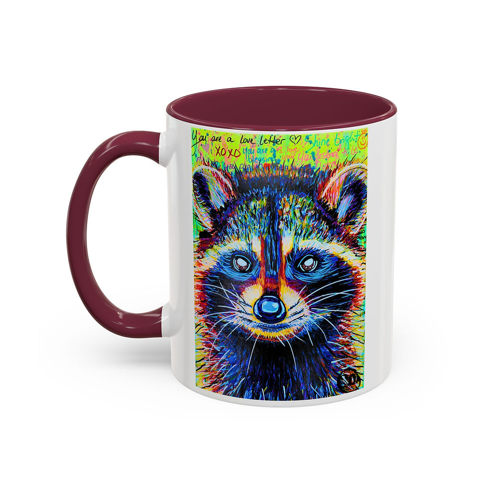 Thumbnail: Dexter - Colorful Raccoon Coffee Mug — 'The Oddest Owl' Vibrant Art Ceramic Mug