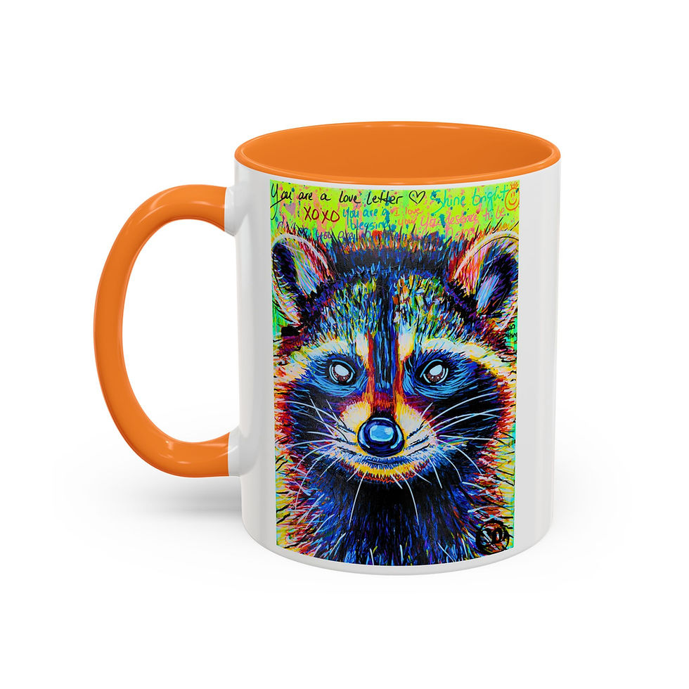 Thumbnail: Dexter - Colorful Raccoon Coffee Mug — 'The Oddest Owl' Vibrant Art Ceramic Mug