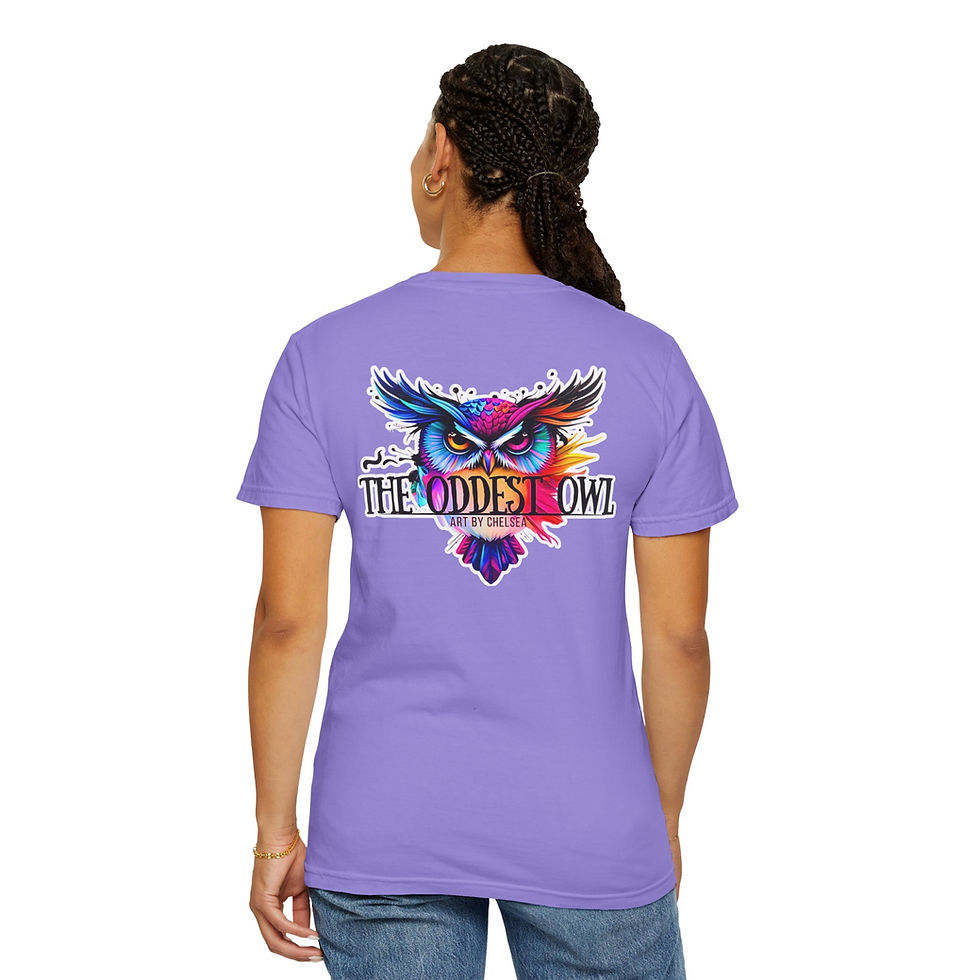 Thumbnail: T-Shirt — “Sorry for What My Face Said” Graphic Tee with Colorful Owl Back Print