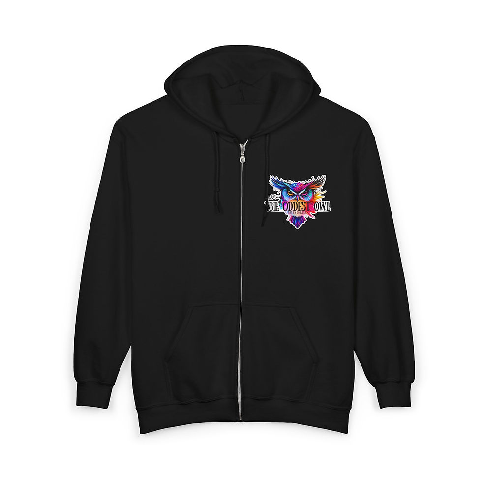 Thumbnail: Owl Zip Hoodie — The Oddest Owl Colorful Graphic Full-Zip Sweatshirt