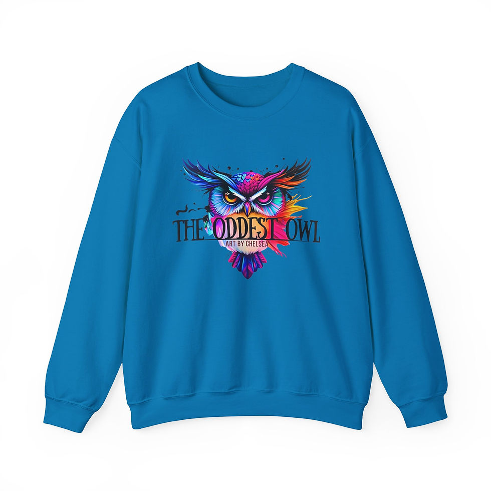 Thumbnail: Owl Crewneck Sweatshirt — 'The Oddest Owl' Colorful Watercolor Graphic