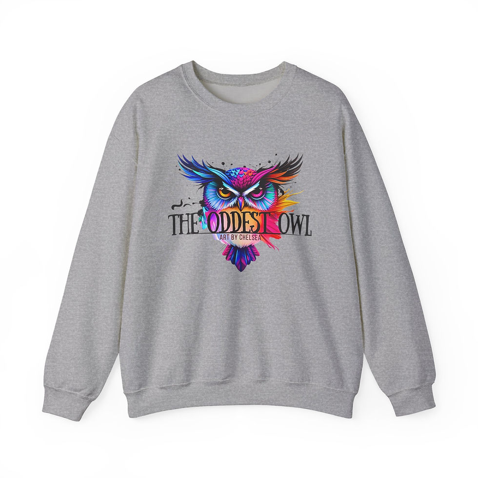 Thumbnail: Owl Crewneck Sweatshirt — 'The Oddest Owl' Colorful Watercolor Graphic