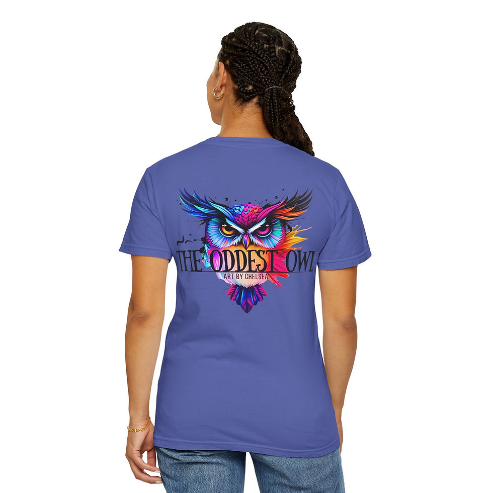 Thumbnail: Colorful Raccoon & Owl Graphic T‑Shirt — Vibrant Wildlife Art Tee