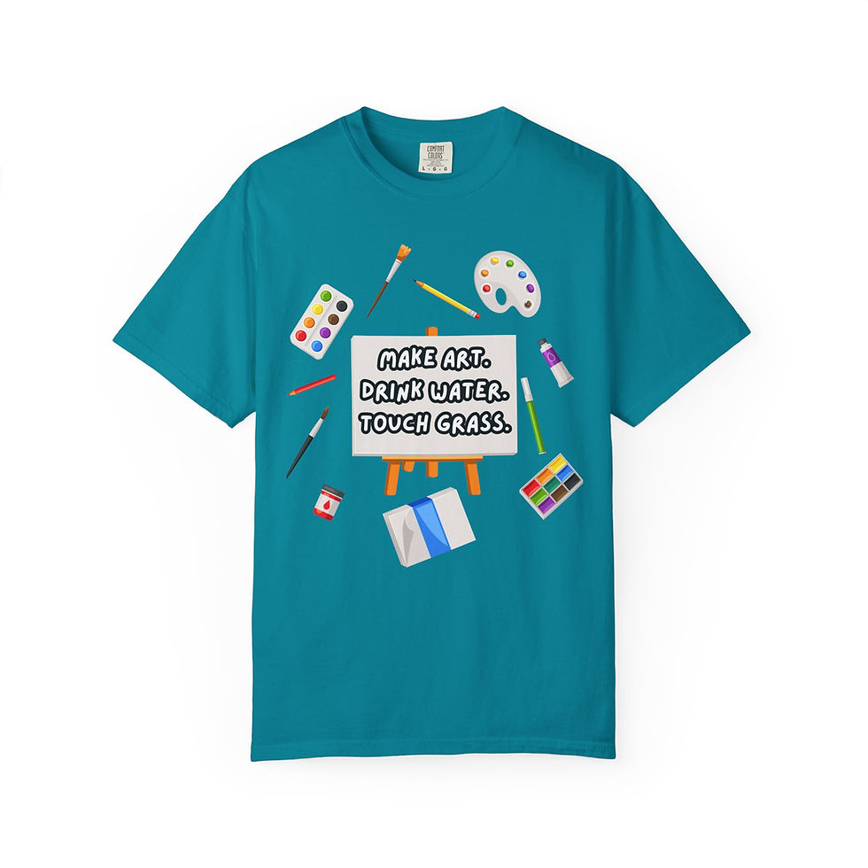 Thumbnail: Artistic Owl T-Shirt — "Make Art. Drink Water. Touch Grass." Graphic Tee