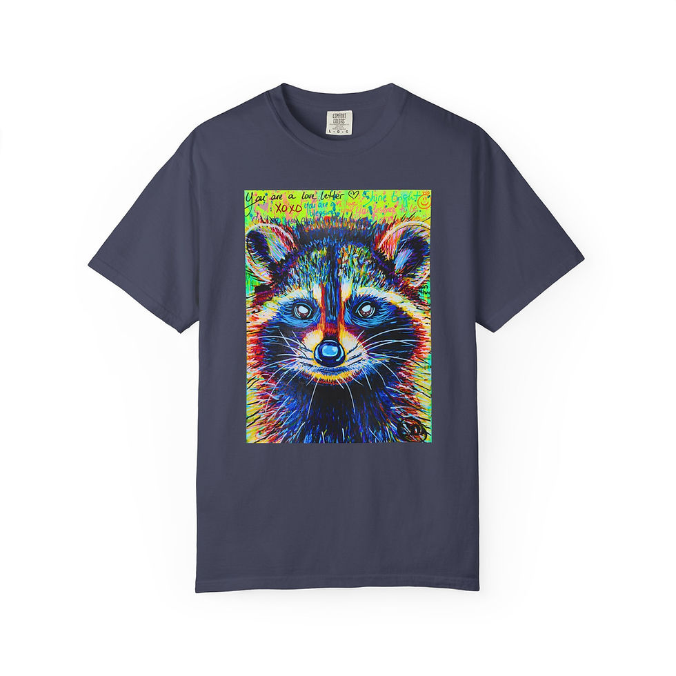 Thumbnail: Colorful Raccoon & Owl Graphic T‑Shirt — Vibrant Wildlife Art Tee