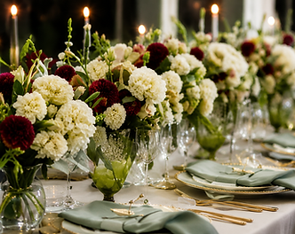 Floral table center piece with dinner setting.