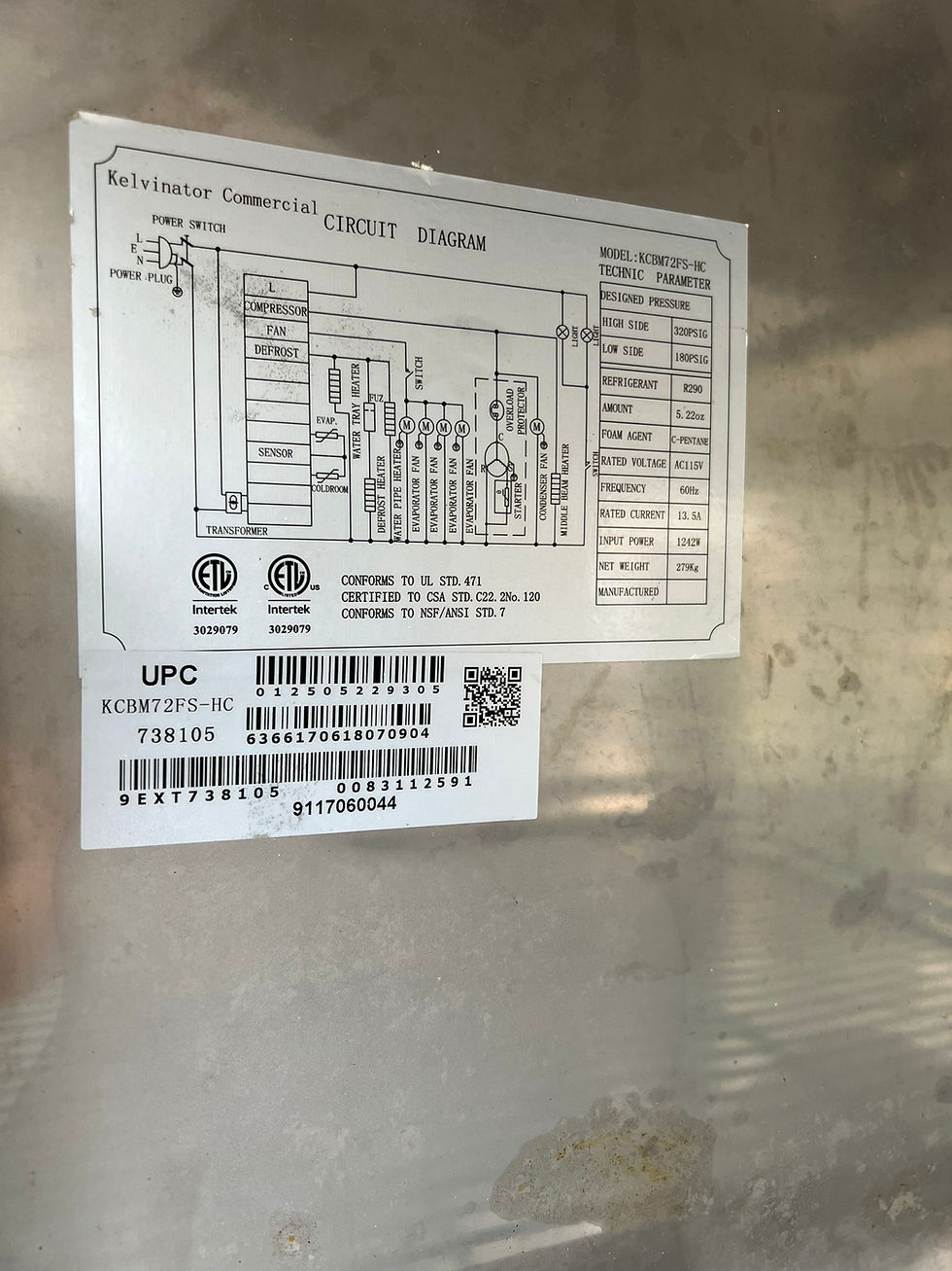 Thumbnail: USED Kelvinator KCBM72FS-HC 81" 3 Door Freezer 115v