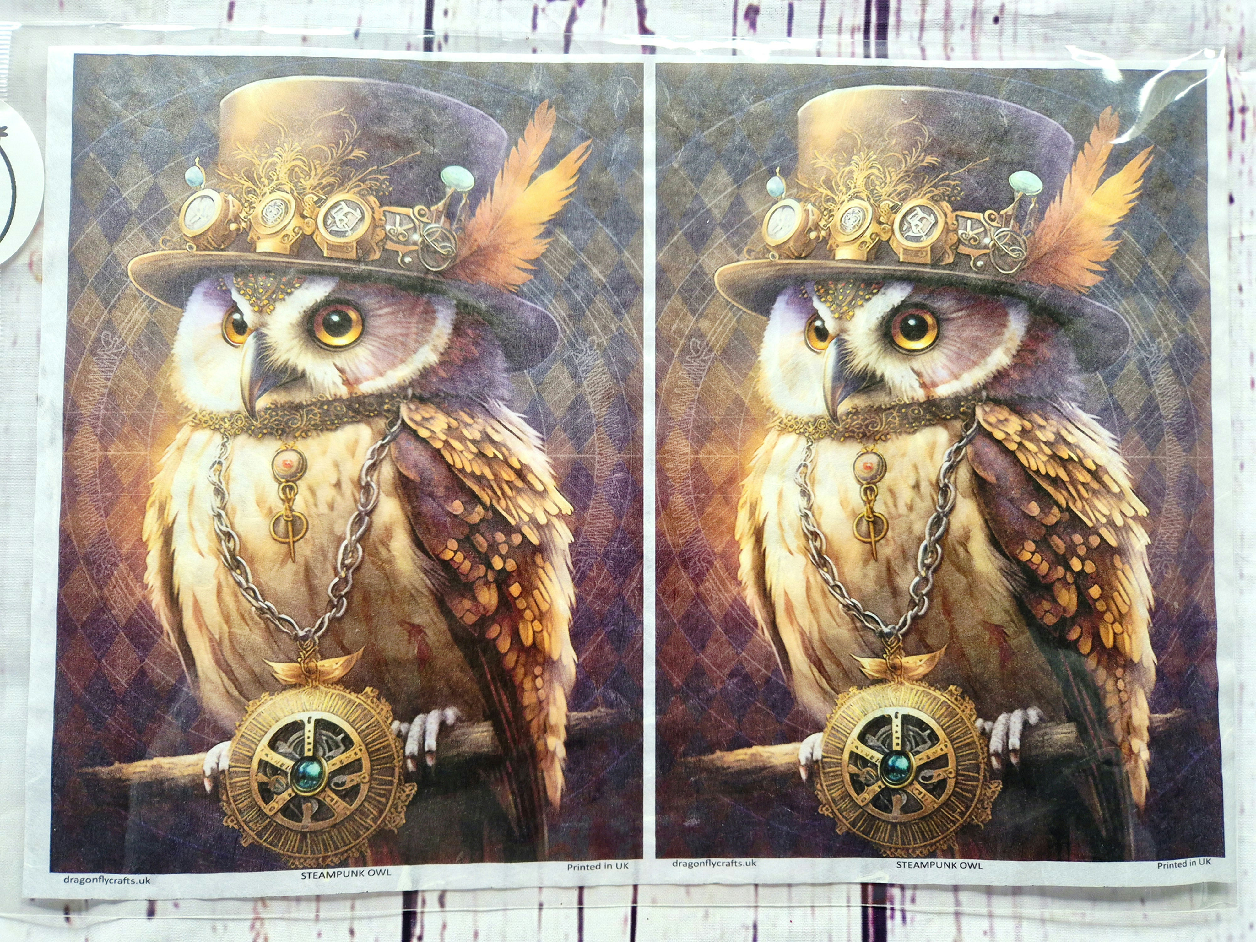 A5 Steampunk Owl Rice Paper