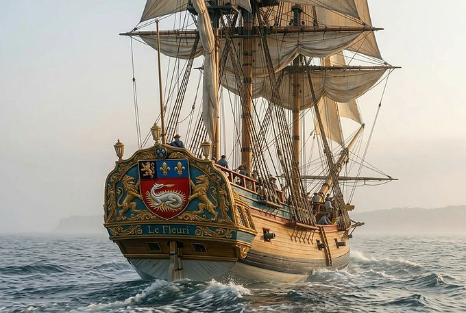 Photo du Le Fleuri navire du Havre de Grâce Pléville Le Pelley 1740 arrivée sur les cotes