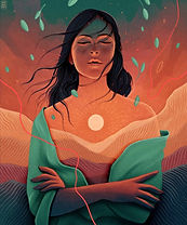 Calm woman in warm tones, reflecting women empowerment through inner peace