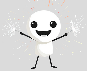 Happy character holding sparklers and celebrating.
