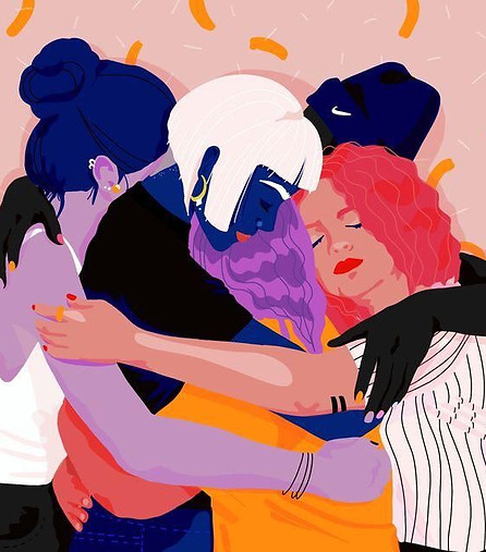 Diverse women hugging closely, expressing empathy, support, and unity in facing women’s unique struggles