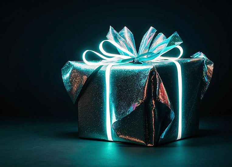 a gift on the left side of the image using neon
