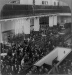 Ellis Island arrivals lined up in the reception hall