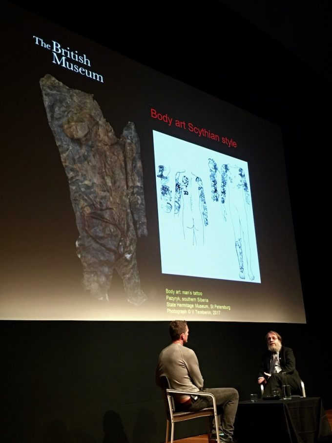 This skin (pictured above) was the shoulder and elbow of the Pazyryk chief. Over the course of centuries, layers of ice formed around the bodies and grave contents. This chieftain was found almost entirely intact but he quickly started to decompose. The excavators at the time had basic and unsophisticated tools. They decided to save the tattooed skin so that they could retain something from the burial.