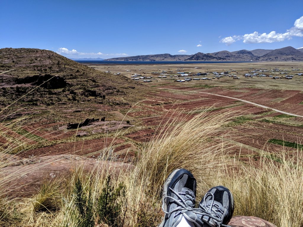View of the Lake Titicaca from Aramu Muru