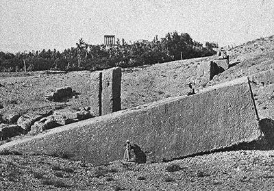 One stone left in the quarry, undressed yet. They are great, perfect rectangles. This is a picture of the largest worked stone on earth. Some have estimated it to be 2,000 tons.