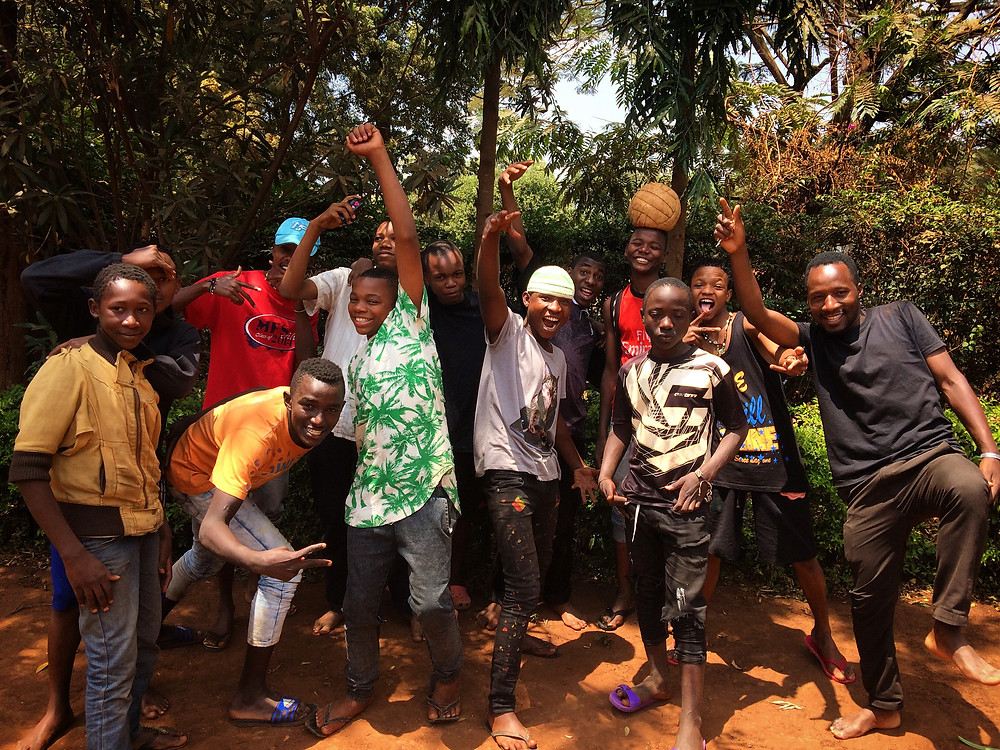 African teenagers cheering