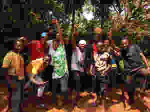 African teenagers cheering
