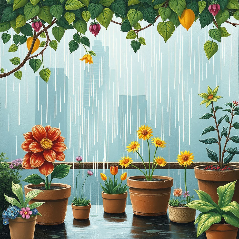 AI Image of rain on potted plants