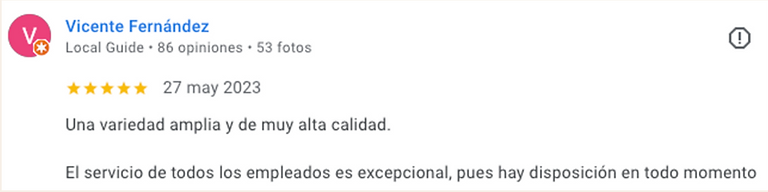 Calificación de 5 estrellas del cliente Vicente